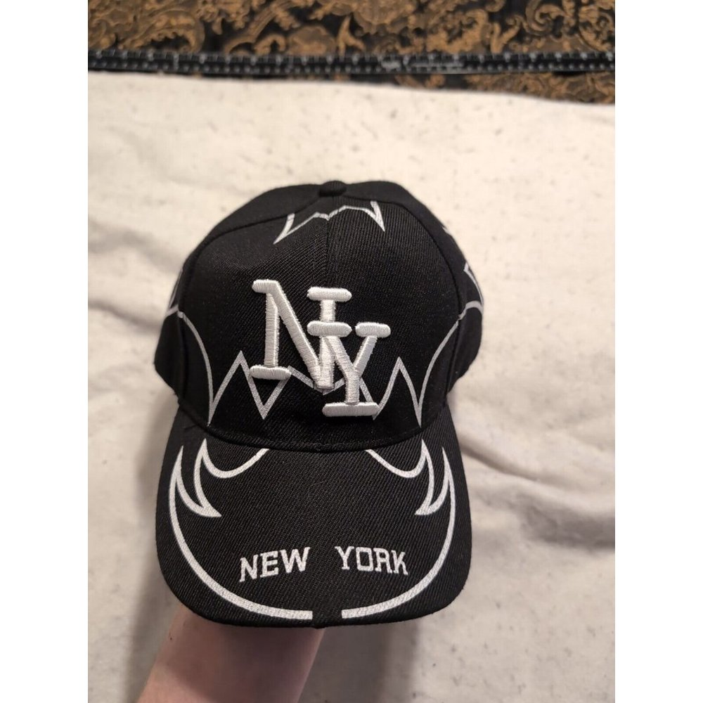 Mingxing Black Strap back Wool Blend Embroidered Hat New York NWT